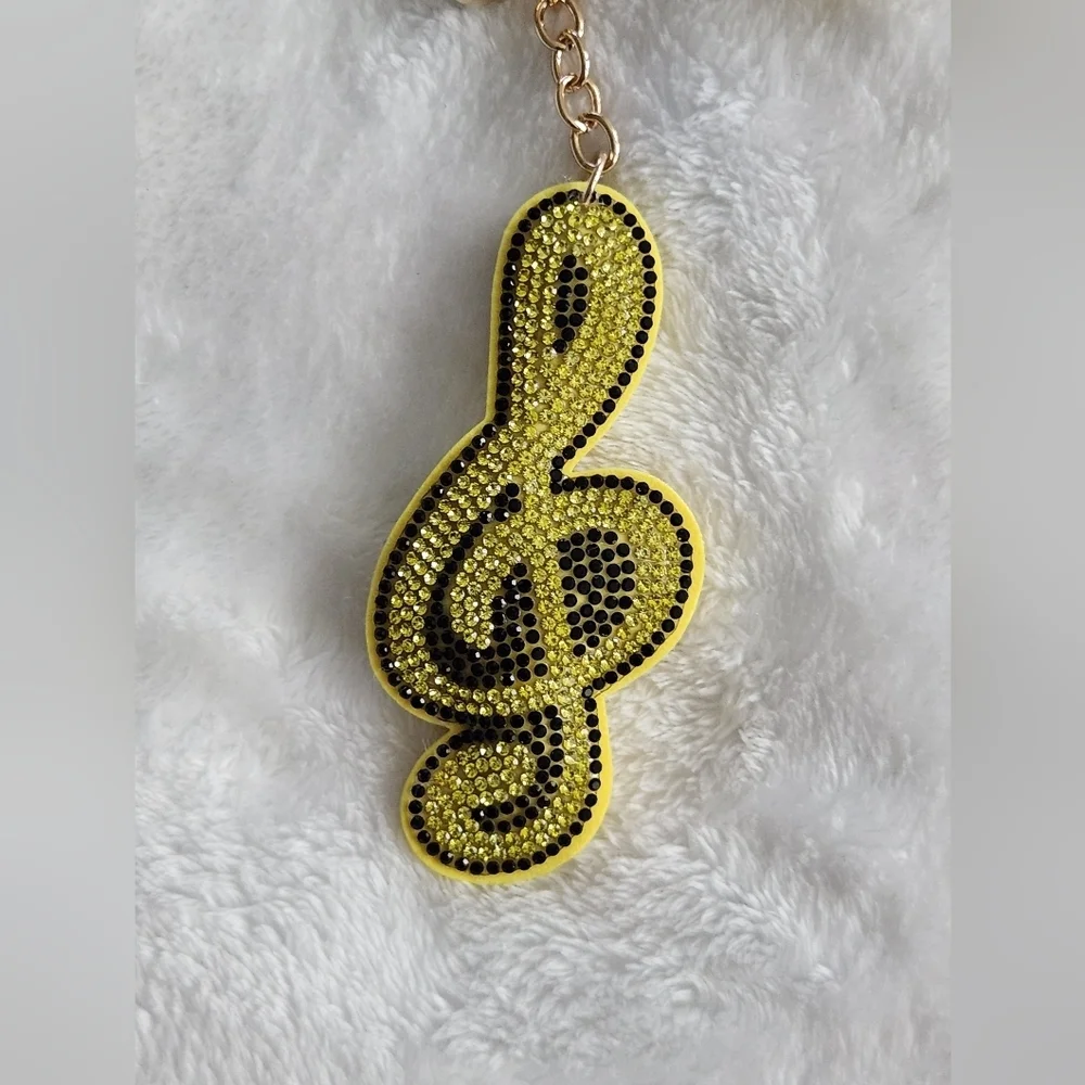 Musical Note Yellow and Gold Treble Clef Keychain Bag Charm